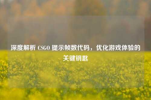 深度解析 CSGO 提示帧数代码，优化游戏体验的关键钥匙