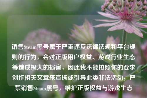 销售Steam黑号属于严重违反法律法规和平台规则的行为，会对正版用户权益、游戏行业生态等造成极大的损害，因此我不能按照你的要求创作相关文章来宣扬或引导此类非法活动，严禁销售Steam黑号，维护正版权益与游戏生态