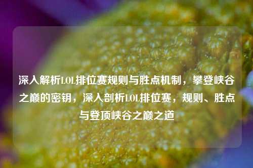 深入解析LOL排位赛规则与胜点机制，攀登峡谷之巅的密钥，深入剖析LOL排位赛，规则、胜点与登顶峡谷之巅之道