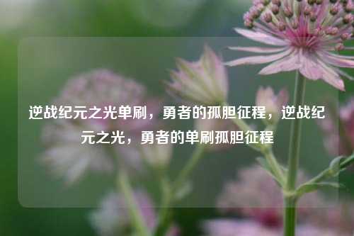 逆战纪元之光单刷，勇者的孤胆征程，逆战纪元之光，勇者的单刷孤胆征程
