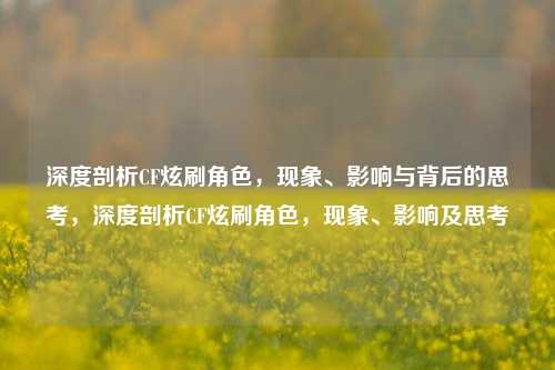 深度剖析CF炫刷角色，现象、影响与背后的思考，深度剖析CF炫刷角色，现象、影响及思考