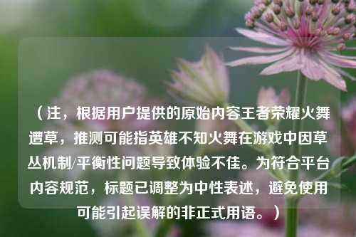 （注，根据用户提供的原始内容王者荣耀火舞遭草，推测可能指英雄不知火舞在游戏中因草丛机制/平衡性问题导致体验不佳。为符合平台内容规范，标题已调整为中性表述，避免使用可能引起误解的非正式用语。）