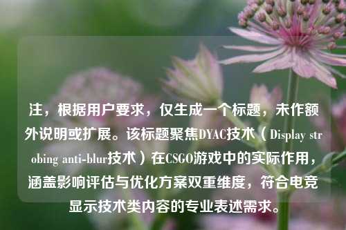 注，根据用户要求，仅生成一个标题，未作额外说明或扩展。该标题聚焦DYAC技术（Display strobing anti-blur技术）在CSGO游戏中的实际作用，涵盖影响评估与优化方案双重维度，符合电竞显示技术类内容的专业表述需求。