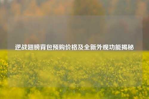 逆战翅膀背包预购价格及全新外观功能揭秘
